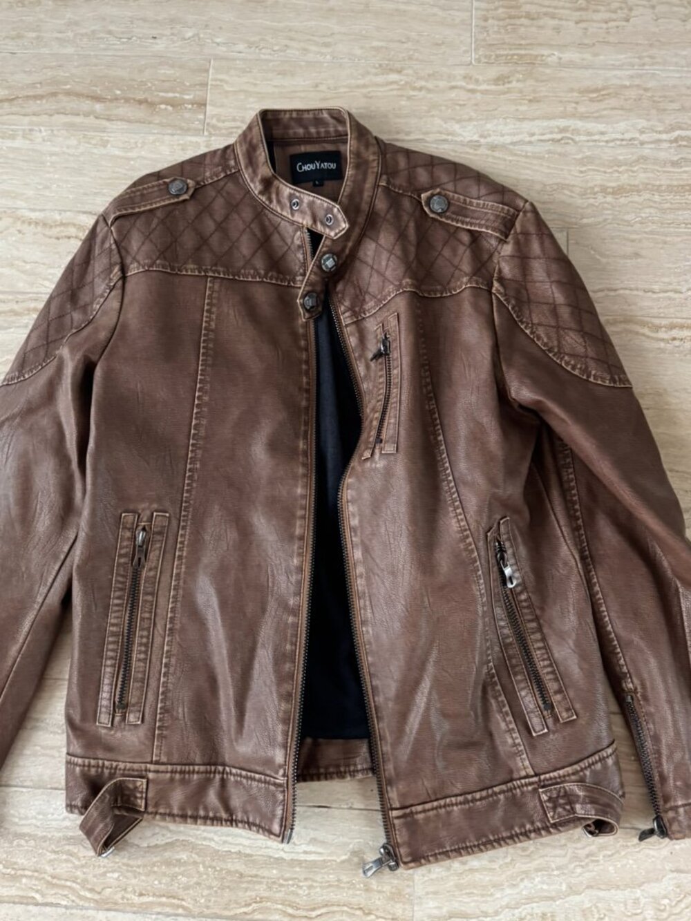 Mens' Leather Jacket Brown L